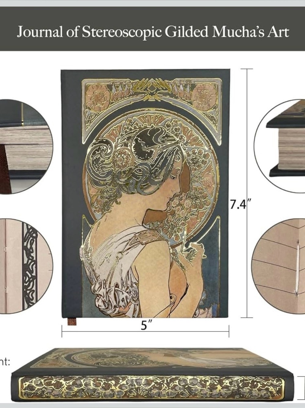 Beautiful Gilded Hardcover Journal, 256 Color Pages, 5x7 Alphonse Mucha Primrose - Picture 3 of 12